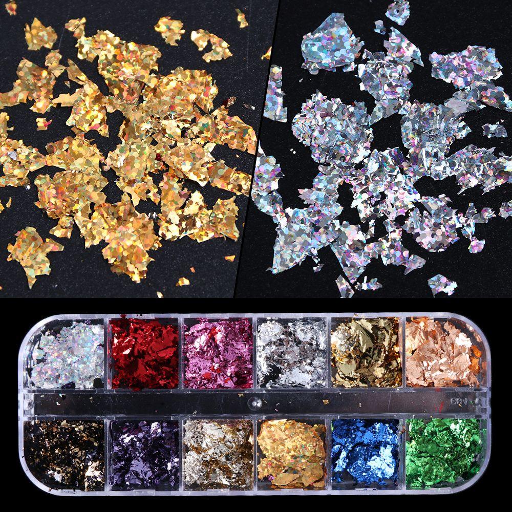 Hộp phụ kiện giấy lá nhôm sequin lấp lánh tráng gương dạ quang độc đáo 12 ngăn trang trí móng DIY