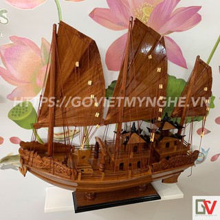 [Dài 60cm - Gỗ Hương] Mô hình tàu thuyền gỗ trang trí - thuyền gỗ Hạ Long Rồng - Thân tàu 60cm - Buồm bằng gỗ - Gỗ Hương