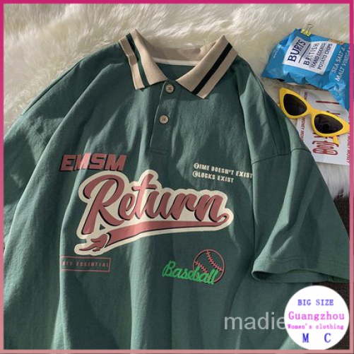 Áo Thun Polo Ngắn Tay Dáng Rộng Màu Xanh Lá Thời Trang Cho Nữ