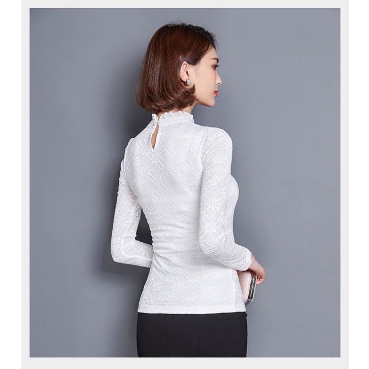 Sale xả rẻ Áo kiểu nữ thời trang thu đông thiết kế ren hoa dài tay A34