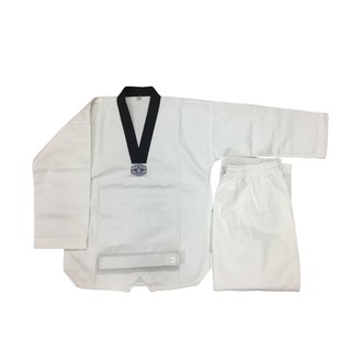 Quần áo taekwondo cổ đen vải tăm + Quần áo taekwondo cổ đỏ đen vải tăm