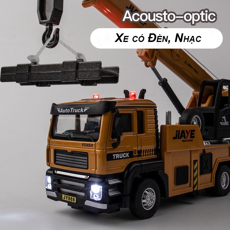 MÔ HÌNH Xe Tải Cần Cẩu, Xe đồ chơi đầu Kim Loại chống va đập, có nhạc và đèn cho bé | Tặng kèm vật liệu hàng nâng
