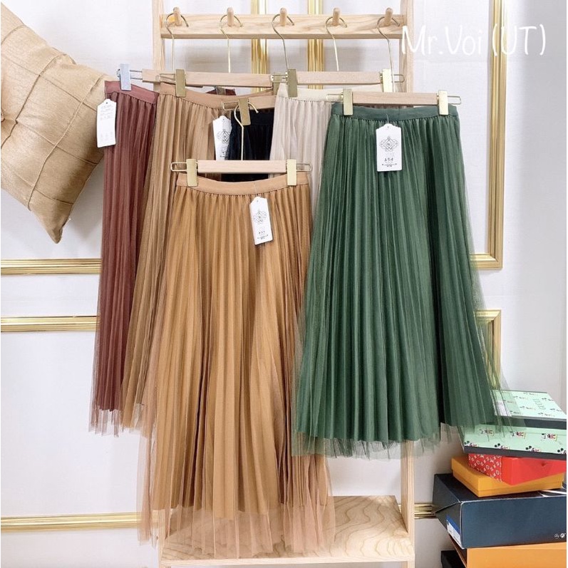 Chân váy dập li voan 2 mặt hàng Quảng Châu