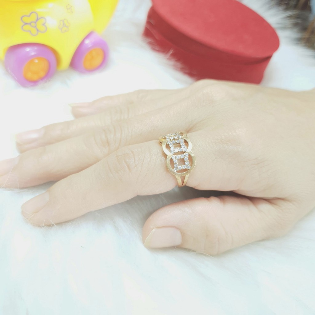 (Không Phai-Không Xi Mạ-Có ký hiệu) Nhẫn Kim Tiền Đá Vàng Vonfram Cao Cấp- Dùng vĩnh viễn không phai màu
