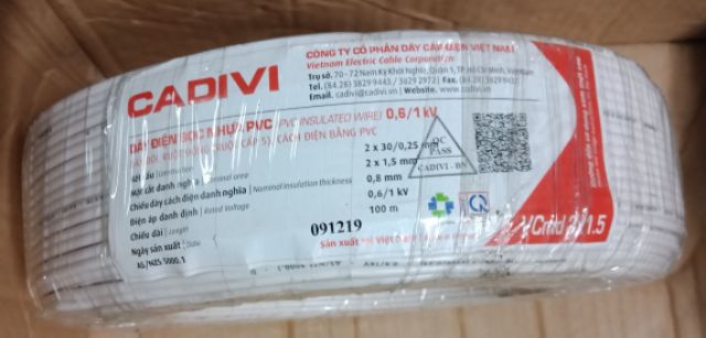 Dây điện đô2x1.5+ 2x1.0 cadivi màu trắng (2x30+2x32)