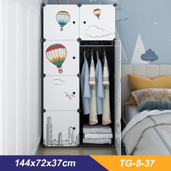 Tủ nhựa ghép đựng quần áo đa năng 8 ô decal