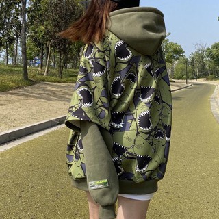 Áo Hoodie Giả Hai Lớp Dáng Rộng In Hình Cá Mập Phong Cách Hip Hop Plus Size 200 Jin MM