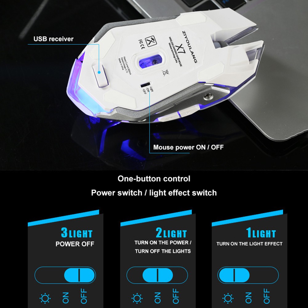 Chuột Quang Gaming Hel + X7 Không Dây Có Đèn Led 7 Màu, Có Thể Sạc Lại Được