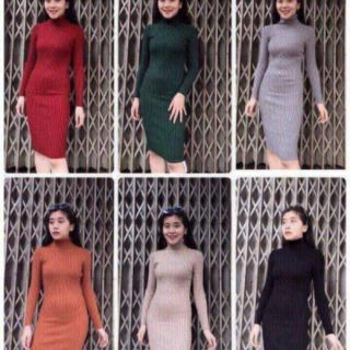 Đầm thun gân body tay dài, đầm thun gân dáng dài form chuẩn xẻ sau RUBY A60
