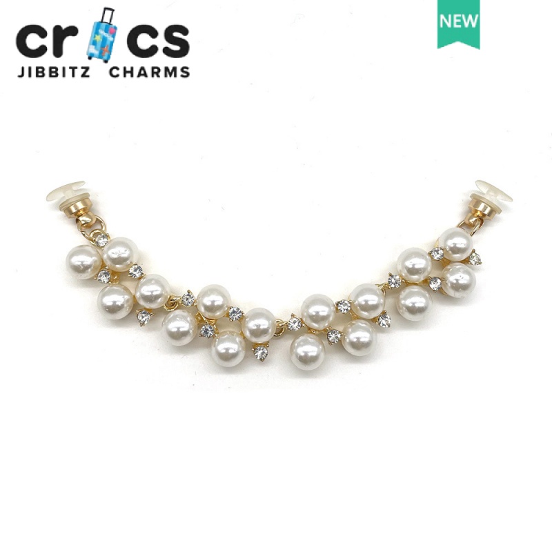 Jibbitz charms Dây Xích Kim Loại Ngọc Trai Trang Trí Giày crocs Đính Đá Thời Trang