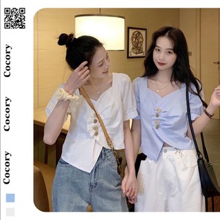 [áo croptop nữ tay ngắn] áo bánh bèo nữ tiểu thư đẹp tay phồng cổ V điệu đà sang chảnh thời trang 2021
