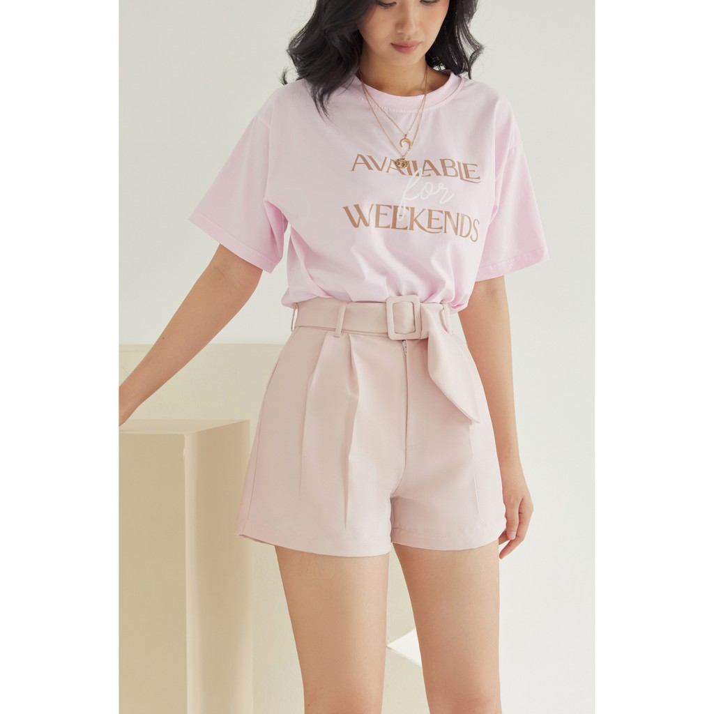 Quần Short Phối Thắt Lưng Màu Hồng EDINI - S143 - S144