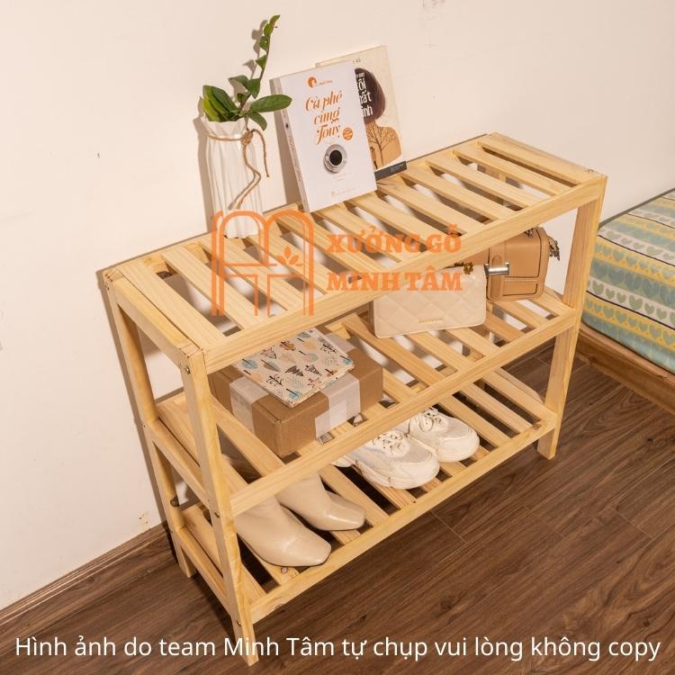 Kệ giày dép gỗ thông 3 tầng màu vân gỗ sáng, đã xử lý mối mọt, chống ẩm mốc - Kệ gỗ để giày dép Minh Tâm KT 80x26x69 cm