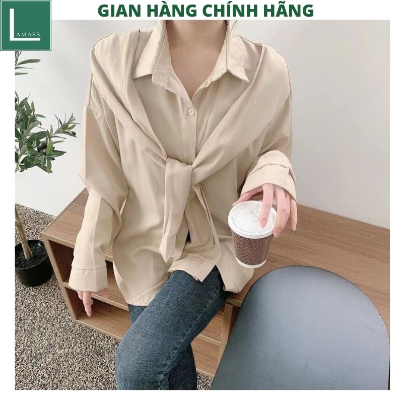 Áo Sơ Mi Nữ form rộng Lụa hàn buộc nơ cổ nhiều mầu đẹp dài tay ulzzang vintage hàn quốc cao cấp trơn -LAMASS