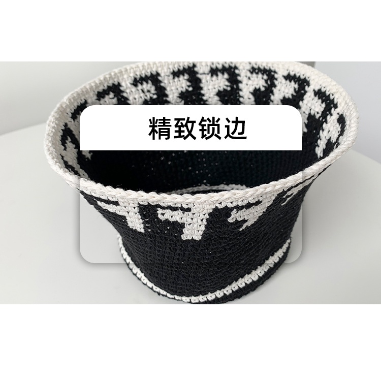 Mũ Bucket Len Dệt Kim Màu Trắng / Đen Phong Cách Thời Trang Nhật Hàn
