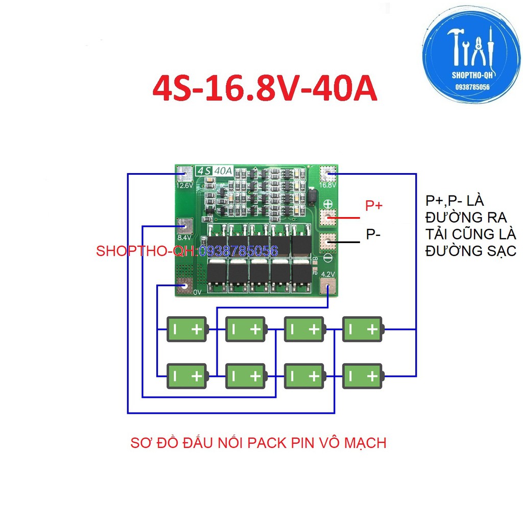 Mạch 4S-40A-16.8V,sạc cân bằng và bảo vệ pin lithium18650.