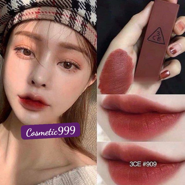 Son 3ce chính hãng, son 3ce 909 đỏ gạch trầm hàn quốc chính hãng lì mịn cosmetic999