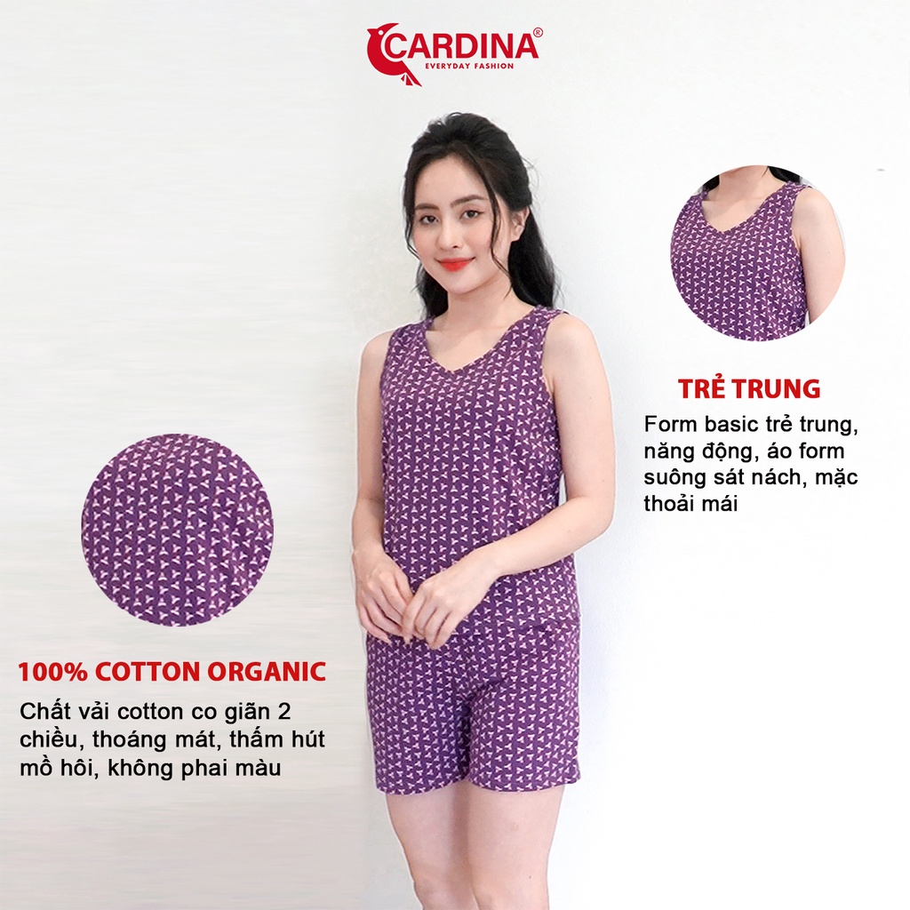 Đồ Bộ Nữ 𝐂𝐀𝐑𝐃𝐈𝐍𝐀 Chất Cotton Organic Quần Đùi Áo Sát Nách Co Giãn 4 Chiều Họa Tiết 2CF22