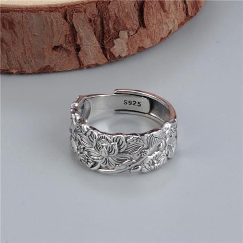 Nhẫn Hở Bạc S925 Hình Lá Sen / Cá Koi / Lá Sen Sáng Bóng Phong Cách Retro Cho Nữ
