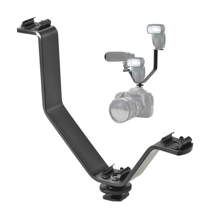 Khung Bracket V máy ảnh Kim loại 3 chân shoe gắn đèn Flash Micro Led cho Camera quay phim