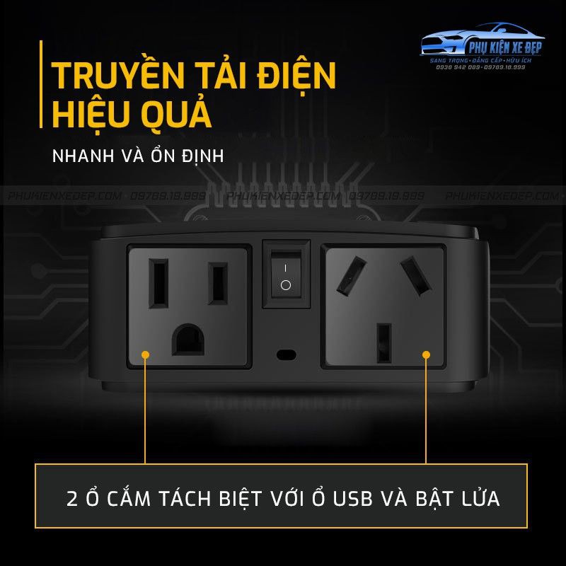 Tẩu sạc ô tô chuyển điện 12v thành 220v, công suất 230W