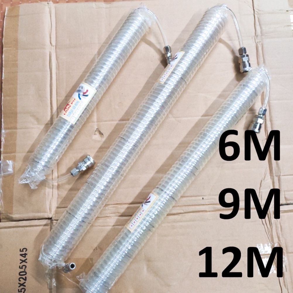 Dây hơi lò xo máy nén khí 9m, Dây PU 8mm trắng trong cao cấp