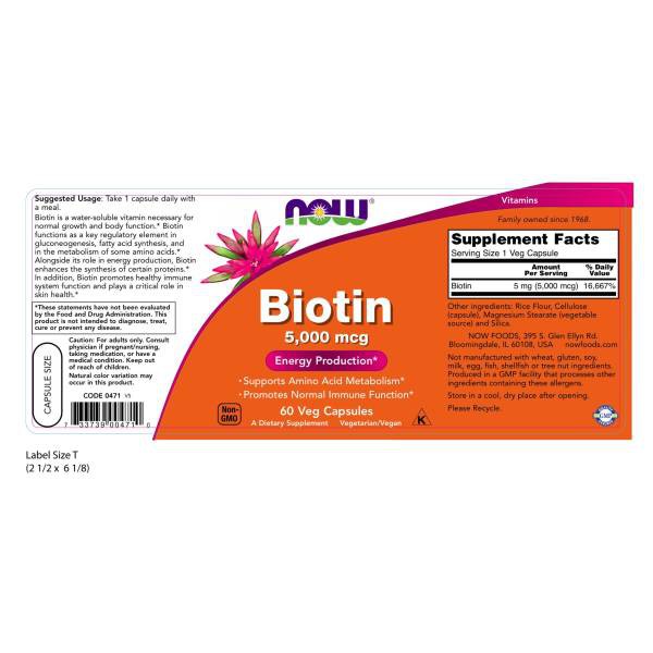 Thực Phẩm Bảo Vệ Sức Khỏe NOW Biotin 5,000mcg -  Bổ Sung 5,000mcg Biotin làm đẹp Cho Da, Móng, Tóc Chai 60 Viên