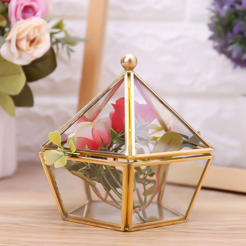 Flgo Hộp Thủy Tinh Trong Suốt Đựng Trang Sức Có Nắp Màu Vàng Kim Phong Cách Vintage