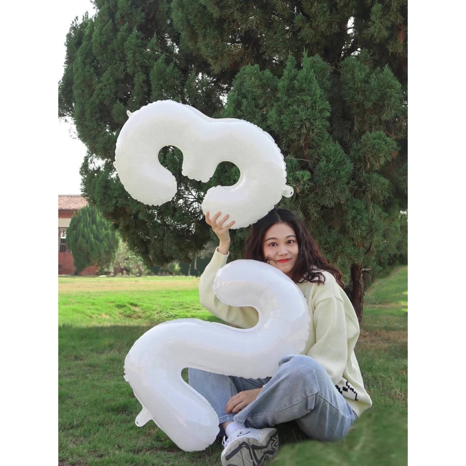Bong bóng số tuổi màu trắng size 32inch cỡ lớn 70cm trang trí sinh nhật, thôi nôi, set up sinh nhật phong cách Hàn Quốc