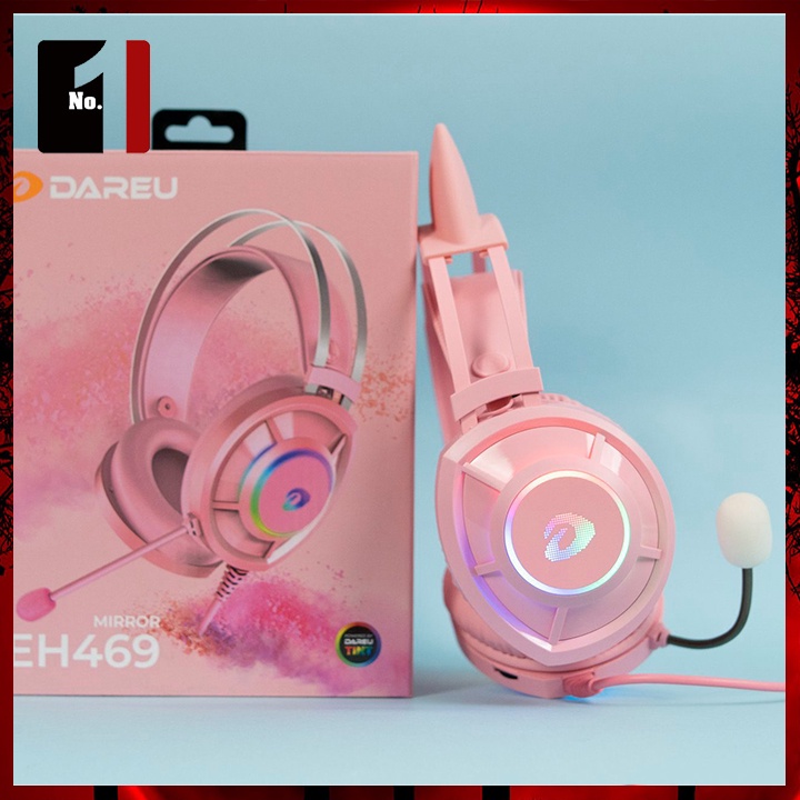 Tai Nghe Mèo Headphone Gaming Chụp Tai DAREU EH469 Màu Hồng Led RGB Tai Nghe Game Thủ Có Mic Máy Vi Tính Laptop Pc