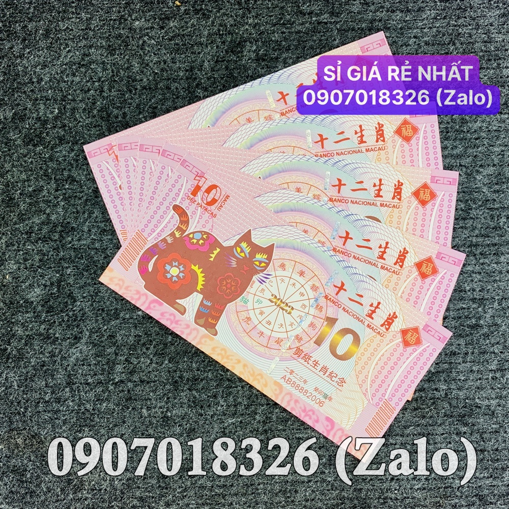 Combo 10 Tờ Seri đẹp có tờ FULL 8, Tiền 10 Đô La của Macao in hình con Mèo tặng Tết Mão, tặng bao lì xì