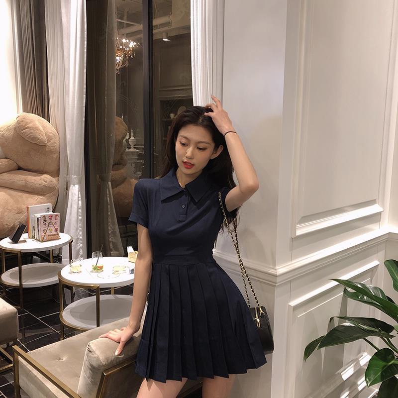 Đầm Xếp Ly Tay Ngắn Cổ Polo Phong Cách Hàn Quốc Đơn Giản Thời Trang Mùa Hè Mới 2022 Dành Cho Bạn Nữ