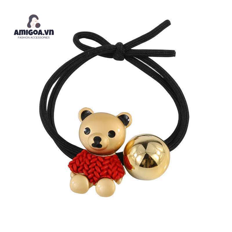 ✨✨Dây cột tóc hình chú gấu áo màu đen/ đỏ xinh xắn đơn giản dành cho nữ