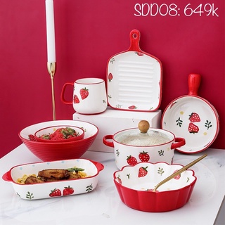 Bộ bát đĩa sứ họa tiết vẽ tay hình dâu tây xinh xắn 🍓🍓🍓🍓🍓