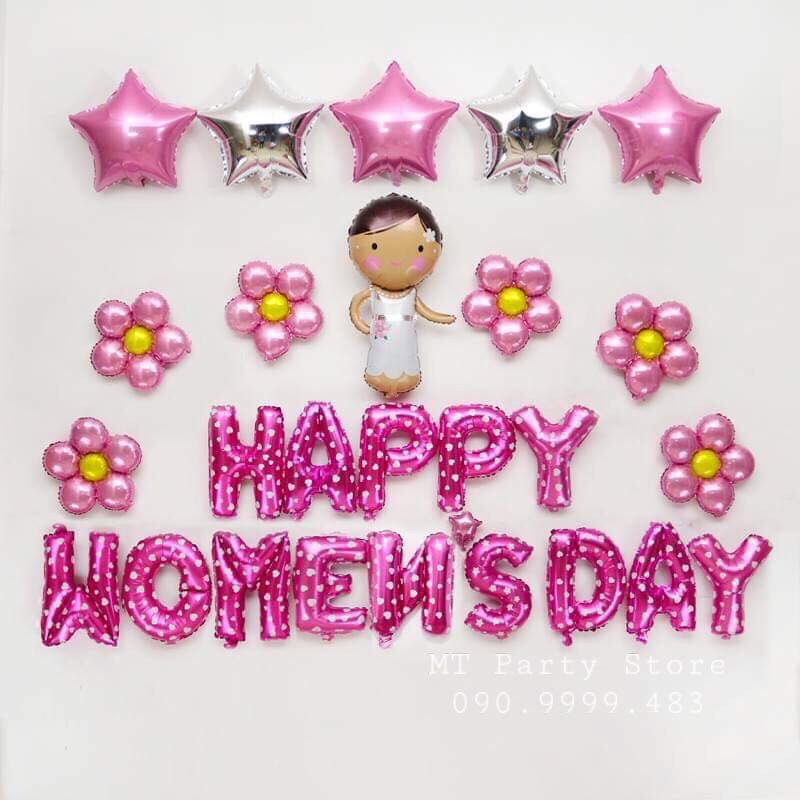 Set bong bóng HAPPY WOMEN DAY 8/3 tự trang trí