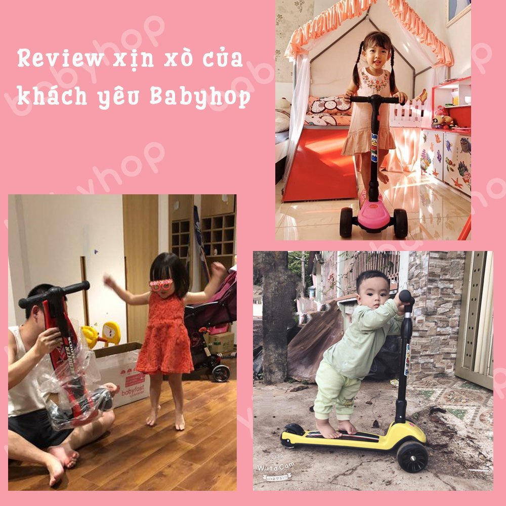 Combo 2 chiếc xe trượt scooter cho bé Babyfast thương hiệu Babyhop 3 bánh to phát sáng vĩnh cửu gấp gọn chịu lực 100kg