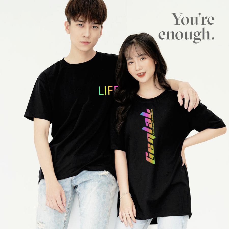 Áo Thun Unisex Form Rộng Nam Nữ Phản Quang LIFE phong cách Hàn Quốc TN145 Haley