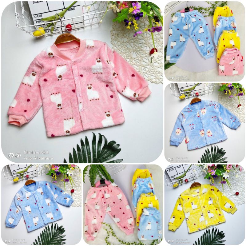 Bộ Quần Áo Lông Tuyết Cổ Tàu Mềm Ấm Cho Bé 3-10kg / Nhiều Màu