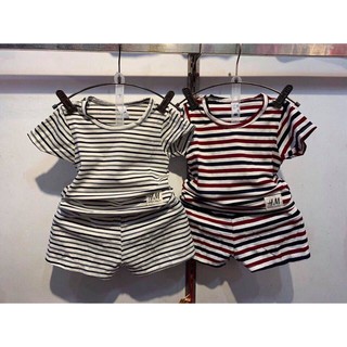 quần áo em bé đẹp/ Bộ cotton HM kẻ cho bé trai bé gái size 1-5_DL98