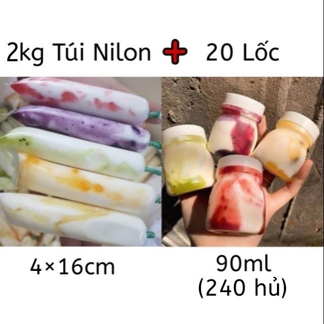 2kg Túi Nilon dài 4×16cm và 240 Hủ Nhựa Rỗng 90ml