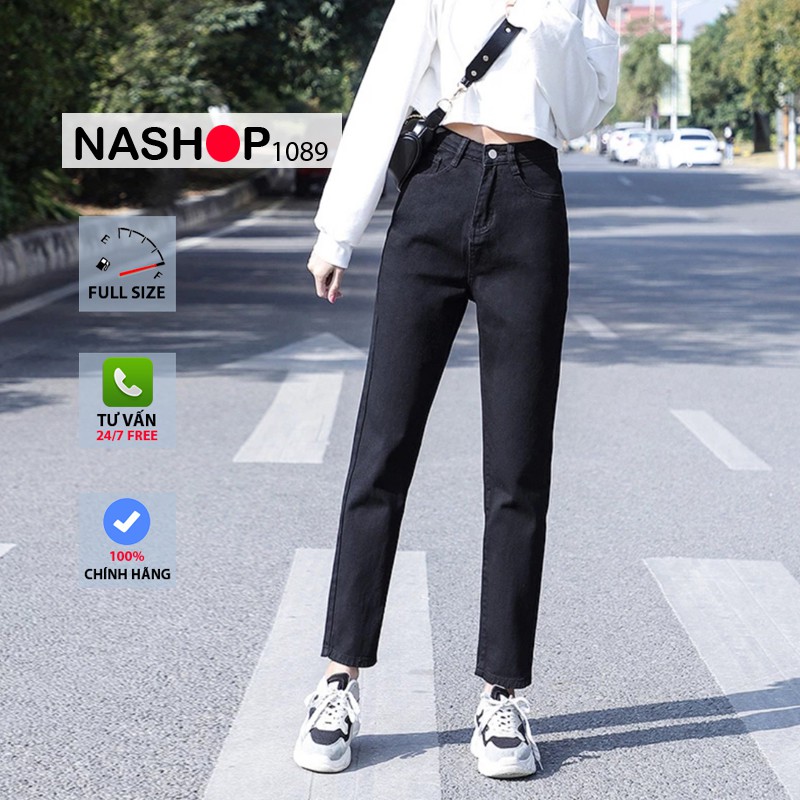 Quần bò baggy nữ đen quần jean baggy nữ quần jeans nữ lưng cao cạp cao 3 size S M L hot năm 2021 nashop 1089 QT11