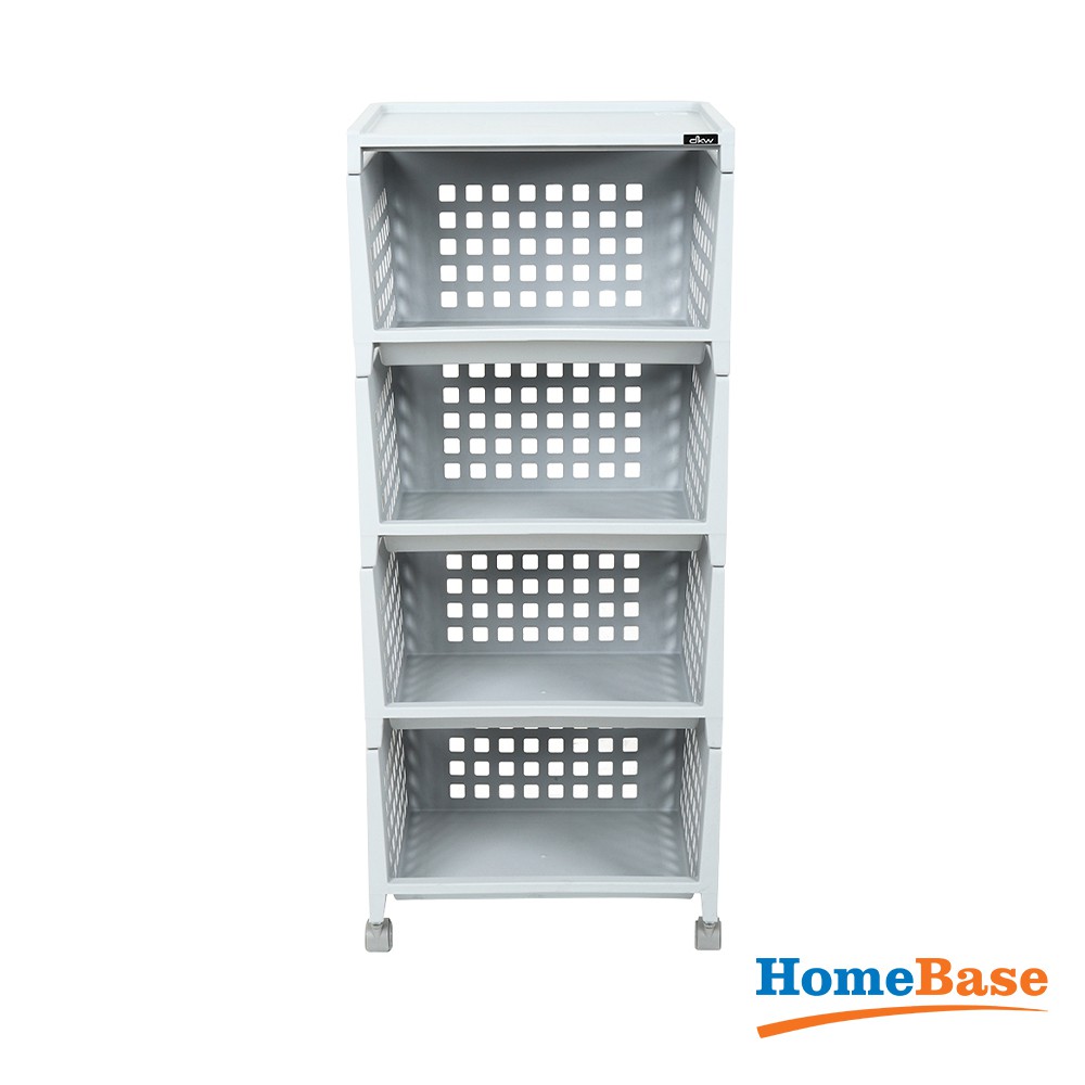 HomeBase DKW Kệ nhựa 4 tầng có bánh xe Thái Lan W42.8xD33.5xH102.3 Cm xám