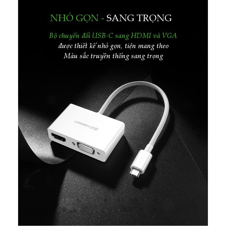 Bộ chuyển đổi USB type C sang HDMI+VGA dài 15cm UGREEN CM178