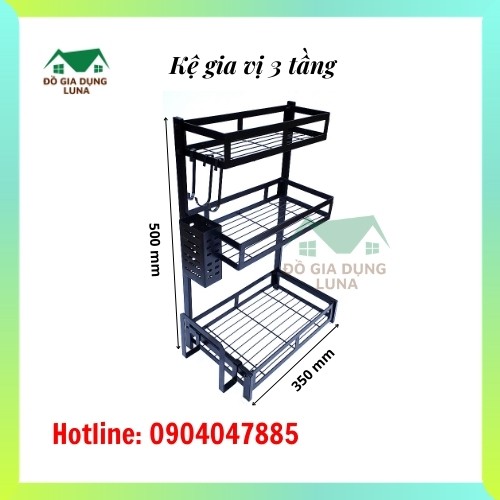 CHẤT LƯỢNG UY TÍN - Kệ gia vị đa năng 3 Tầng THÉP phủ sơn tĩnh điện Đen, kệ bếp cao cấp Loại Dày