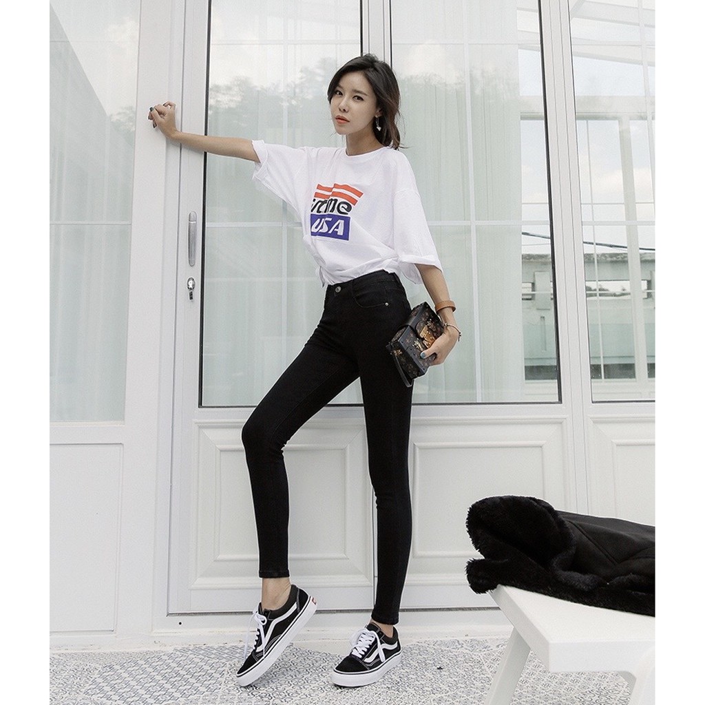 QUẦN JEAN SKINNY CẠP CAO DÁNG ÔM HAIQUANG SIÊU CO DÃN MÀU ĐEN -MÃ HQ014