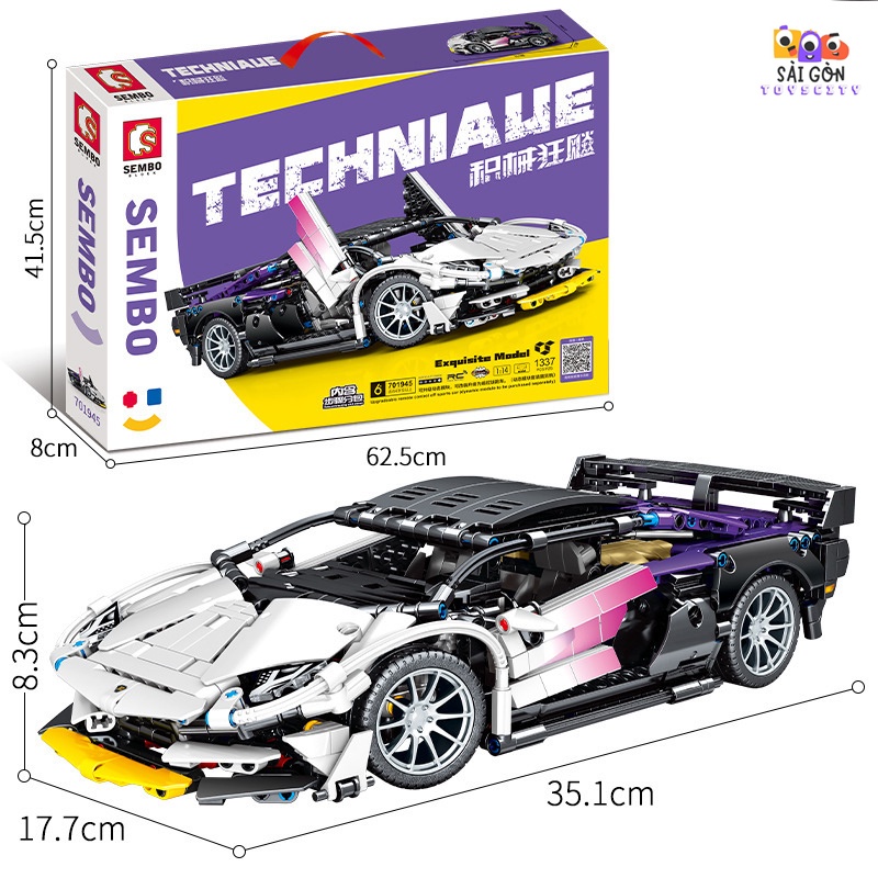 Đồ Chơi Lắp Ráp Kiểu LEGO Siêu Xe Điều Khiển Từ Xa Lamborghini Aventador SVJ White Hologram SEMBO 701945 Với 1337 PCS