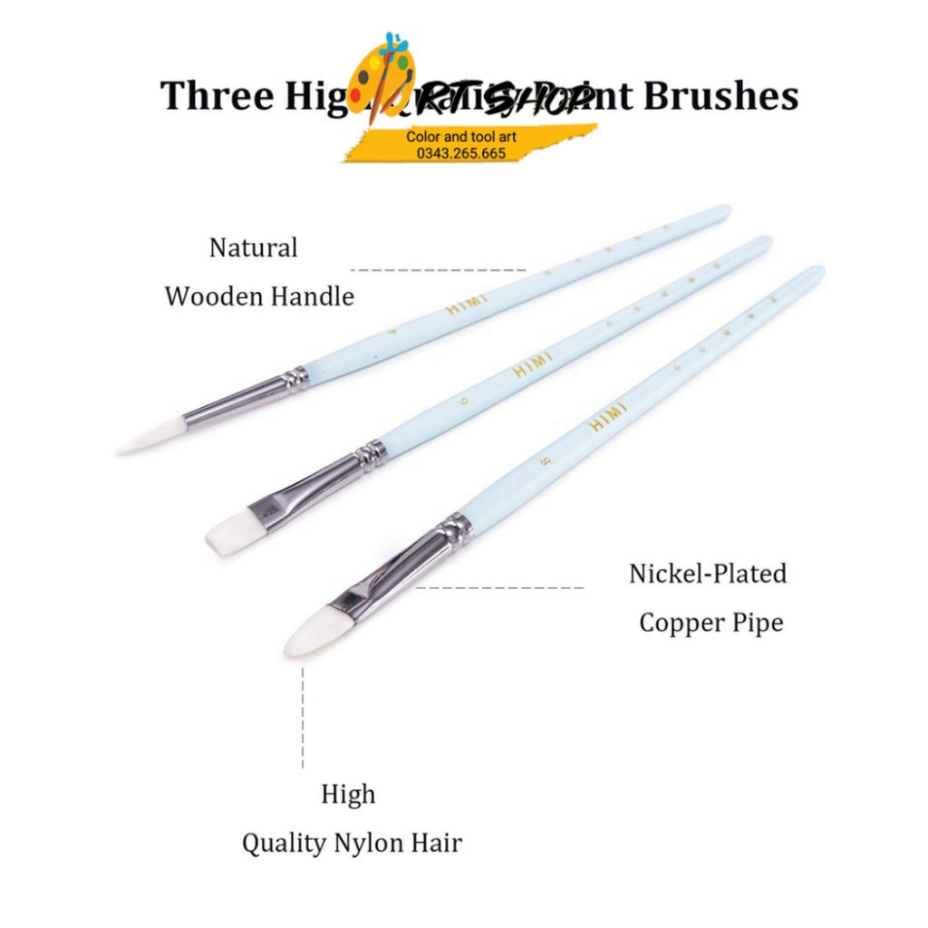 Bộ Cọ vẽ HIMI (3 cây)  Bộ cọ màu nước/gouache Tiểu Điểu Himi 3 cây - ART SHOP