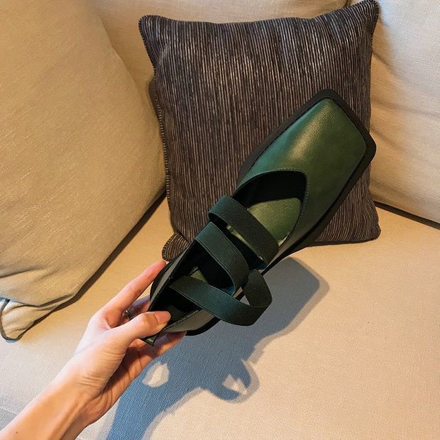 Giày Búp Bê Gót Thấp Mũi Vuông Phong Cách Retro Pháp