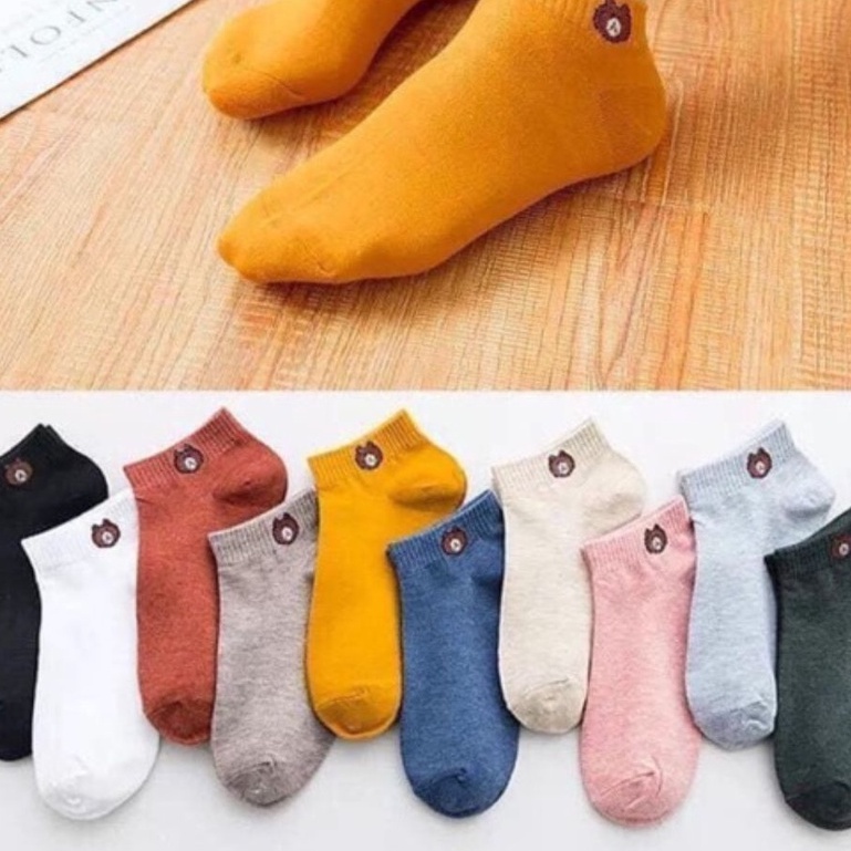 (SET 10 ĐÔI) Tất vớ nữ cổ ngắn Giadunghanoi39 tất gấu brown ngộ nghĩnh đáng yêu chất cotton phong cách Hàn Quốc - TNN01