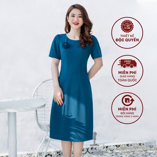 Đầm trung niên cao cấp form đầm suông thiết kế màu xanh đen - TTV902 - TTV Store